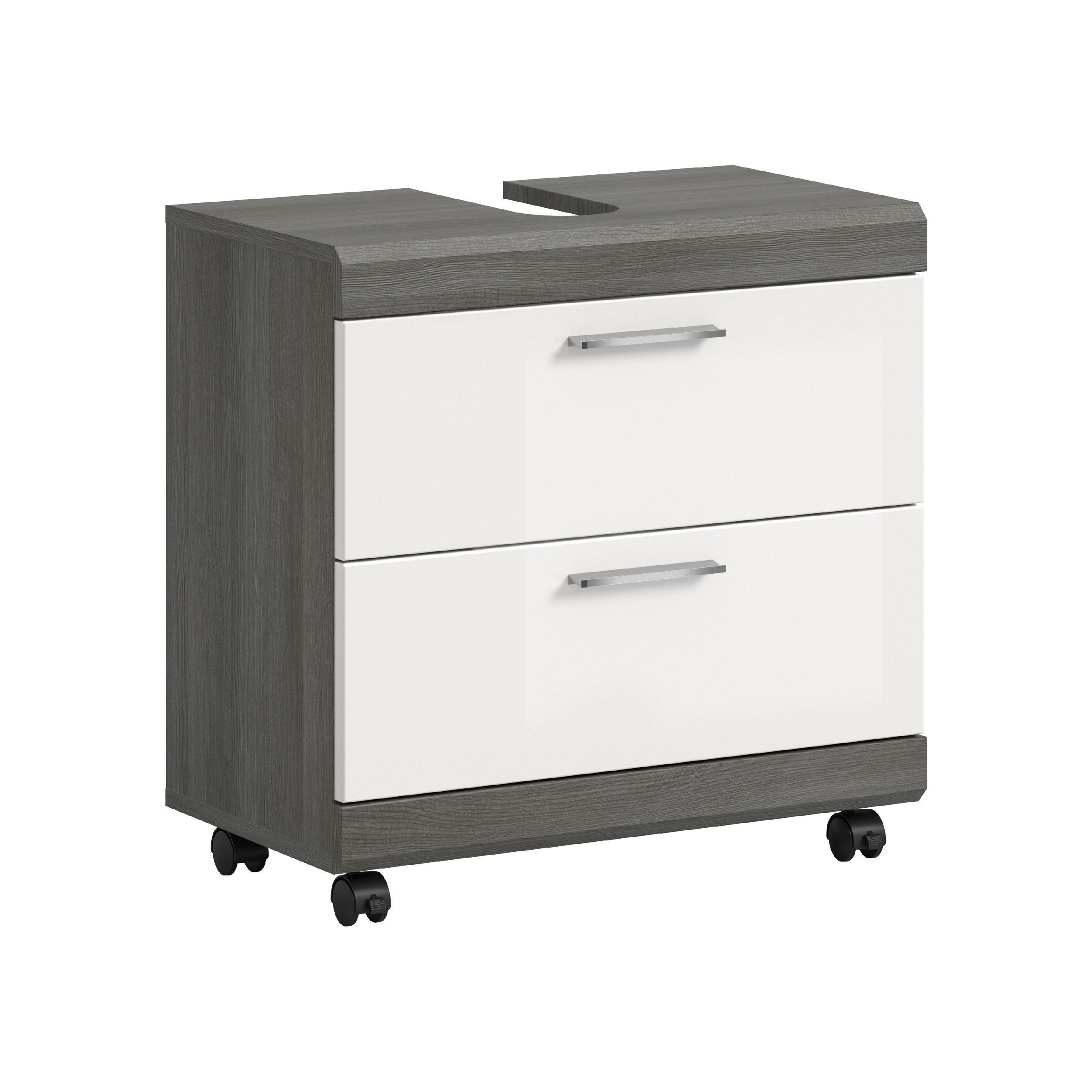 WASCHBECKENUNTERSCHRANK AUF ROLLEN Scout weiß hochglanz 60/34/60 cm - Grau, Holzwerkstoff (60/60/34cm) - Xonox