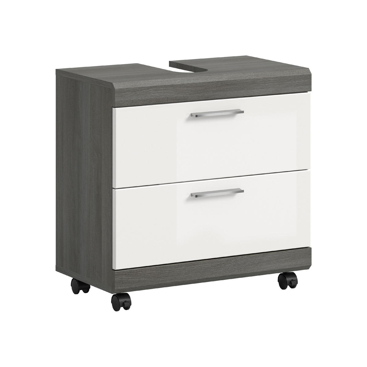 WASCHBECKENUNTERSCHRANK AUF ROLLEN Scout weiß hochglanz 60/34/60 cm - Grau, Holzwerkstoff (60/60/34cm) - Xonox