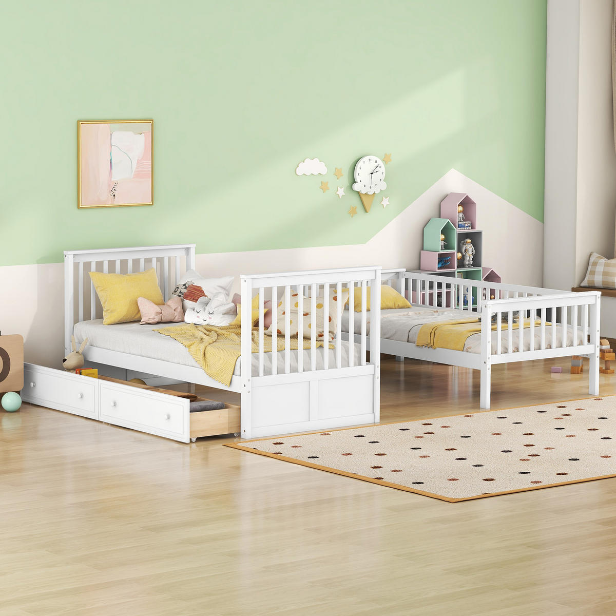 ETAGENBETT 90/200 cm Weiß mit Schubladen und umwandelbar - Weiß, Holz (140/200cm) - OKWISH