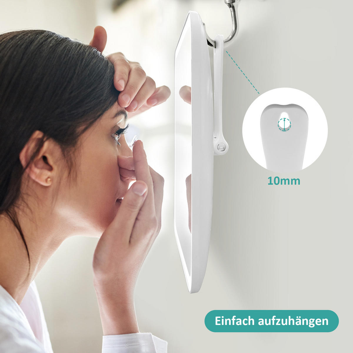 KOSMETIKSPIEGEL mit Licht & abnehmbarem Extraspiegel, Weiß, 23,3/18 cm - Weiß, Glas (23.3/23.3/18cm) - EMKE