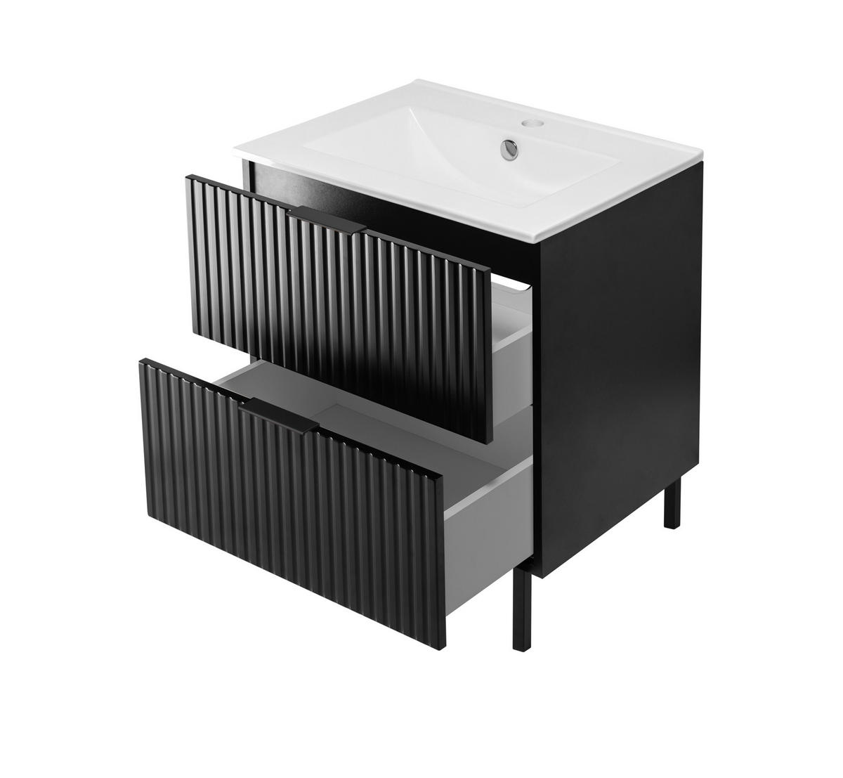 WASCHBECKUNTERSCHRANK, Schwarz, 60 x 77 x 46 cm, schwarzer Griff, schwarze Beine, ohne Arbeitsplatte - Schwarz, Holzwerkstoff (60/77/46cm) - 3XE LIVING