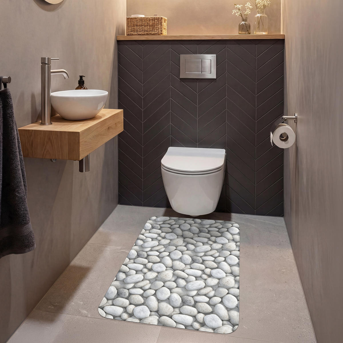WC PŘEDLOŽKA Kameny - šedé - oválné 60x90 cm - světle šedá, textil/plast (60/1cm) - OnlyWow