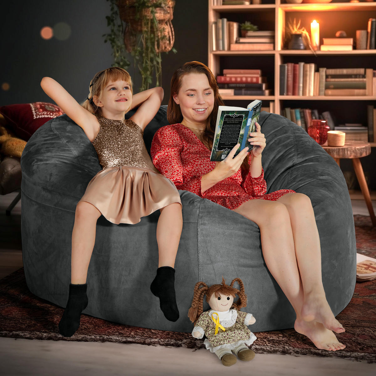 RIESEN-SITZSACK XXL JUMBO Velours 5ft - Dunkelgrau, Textil (150/120/150cm) - Green Bean