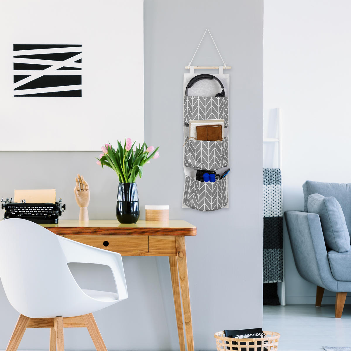 HÄNGEORGANIZER - Multicolor, Holz/Textil (8/20/73cm) - Relaxdays