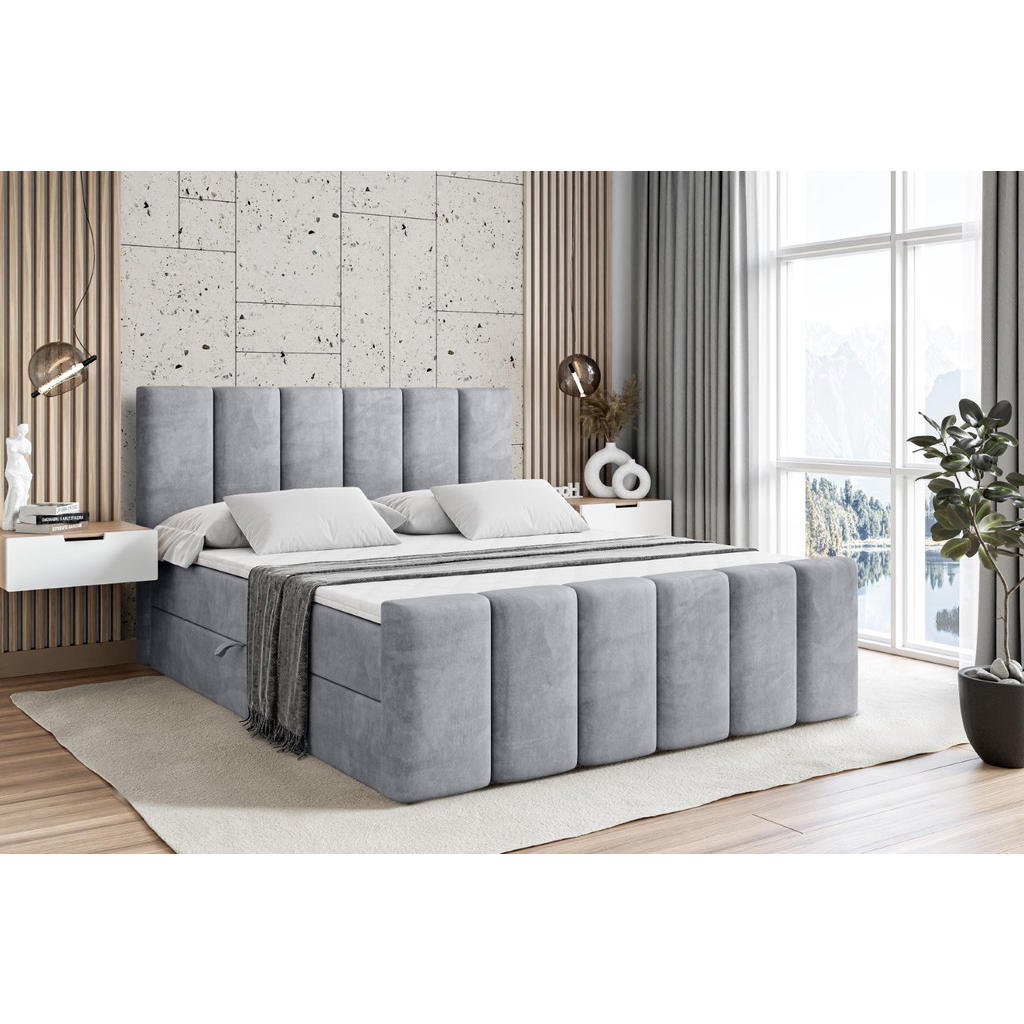 Thumbnail - Altdecor Boxbett, Hellgrau, Holzwerkstoff, Höhe ca. 20 cm, 160x200 cm, Schlafzimmer, Betten, Boxspringbetten
