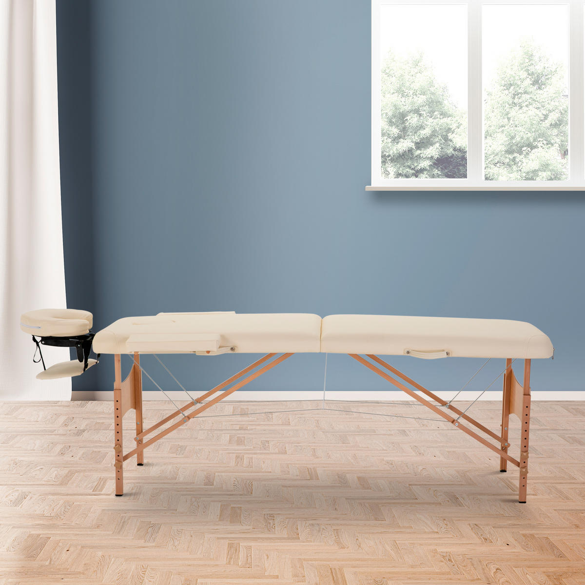MASSAGETISCH, klappbare Massageliege, Creme - Weiß, Holzwerkstoff (182/87/60cm) - HOMCOM