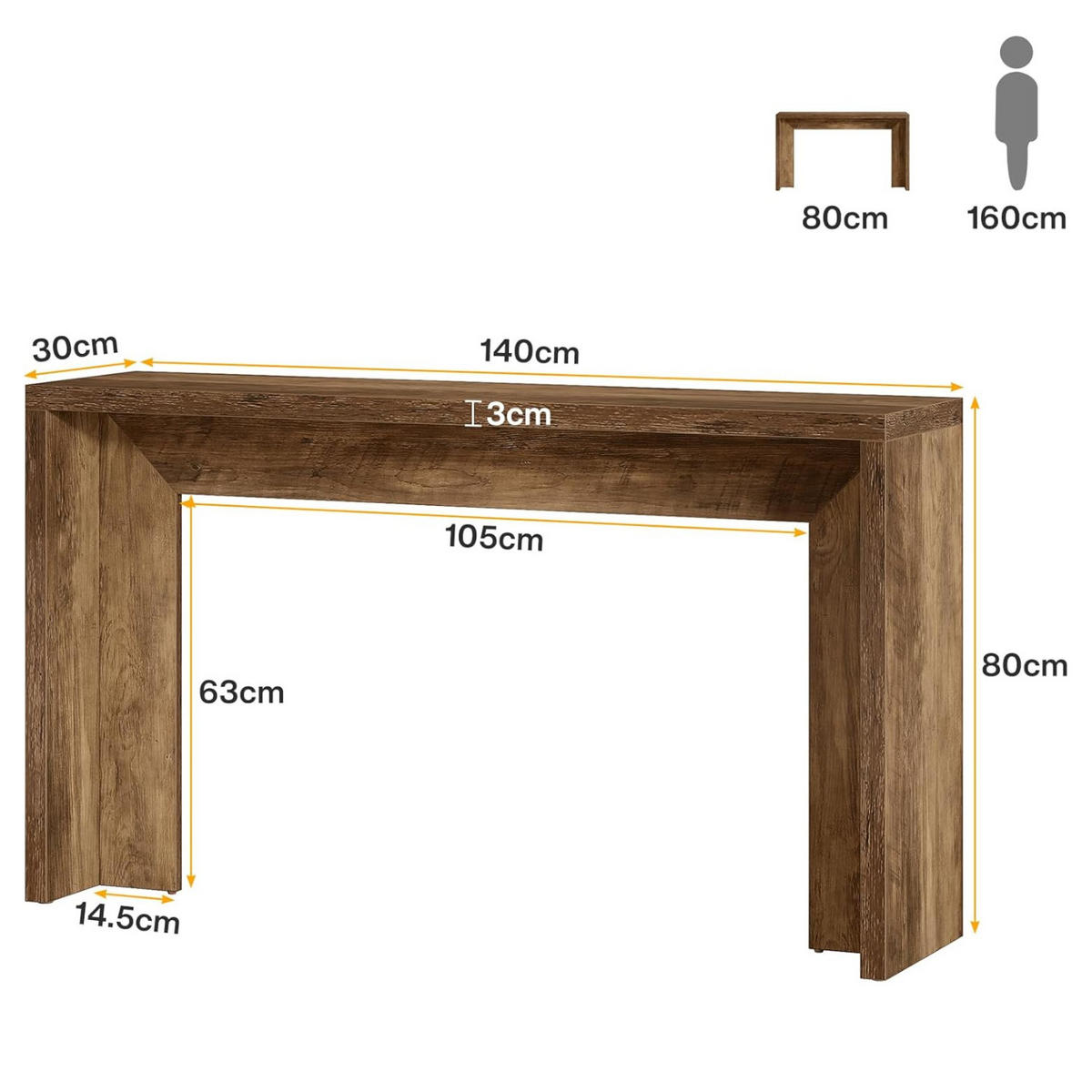 KONSOLENTISCH Holzoptik Braun 140×30 cm - Ahornfarben, Holzwerkstoff (30/140/80cm) - Quality Elegance