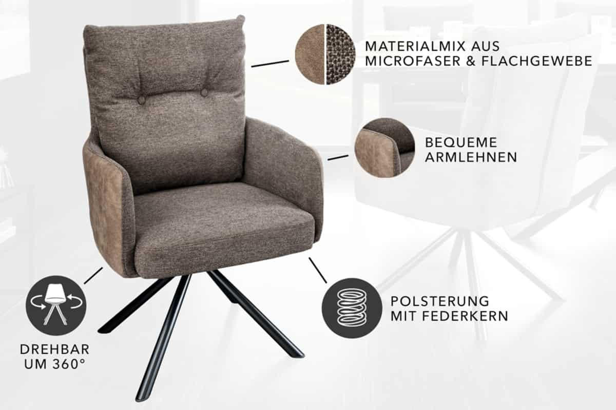 STUHL BIG GEORGE Microfaser Taupe 90 cm - Taupe/Schwarz, Textil/Metall (58/90/68cm) - riess-ambiente