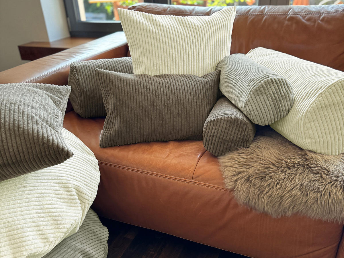 KISSENHÜLLE HYggelig No.2 Block Cord-Samt kreide-beige 50/30 cm - Ecru, Textil (30/50cm) - beties Heimtextil