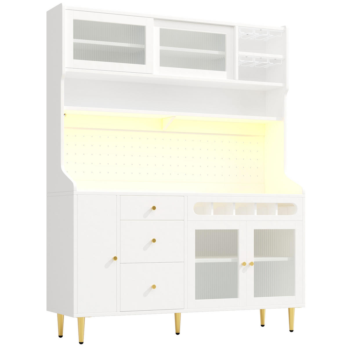 BUFFET 145/171/39 cm Weiß aus MDF und Glas mit LED-Beleuchtung - Weiß, Glas (39/171/145cm) - OKMYHOME