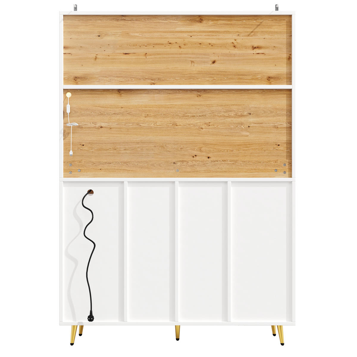 BUFFETSCHRANK 120/40/170 cm Weiß/Holzdekor aus MDF mit LED und Steckdose - Weiß, Holzwerkstoff (120/170/40cm) - OKWISH