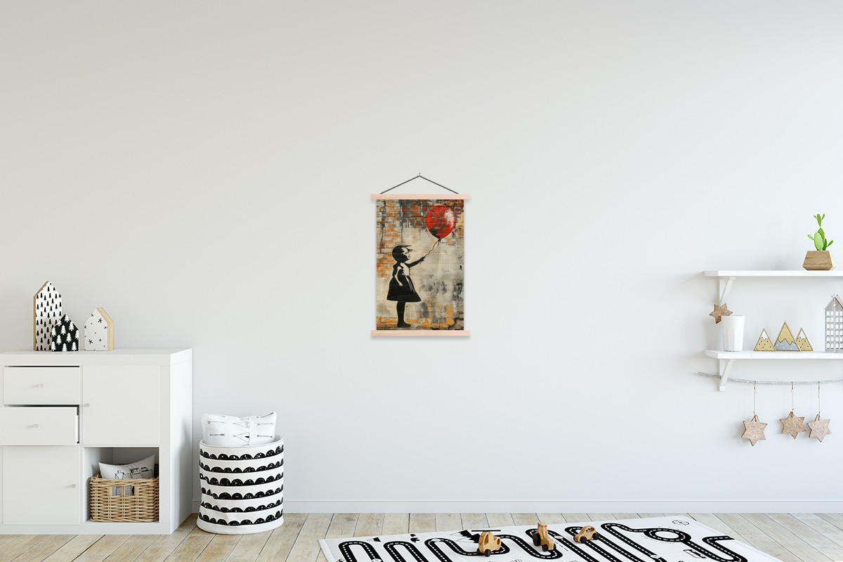 POSTER Graffiti - Banksy - Mädchen - Straßenkunst 40x60 cm - Sandfarben, Textil (40/60/0.15cm) - MuchoWow
