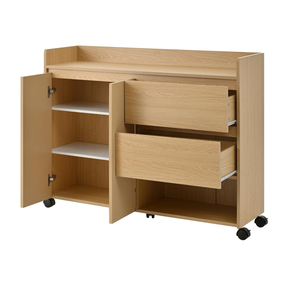 SCHUHSCHRANK 110/35/86 cm in Natur mit Rollen, Schubladen und offenen Fächern - Naturfarben, Holzwerkstoff (110/86/35cm) - Flora Grace