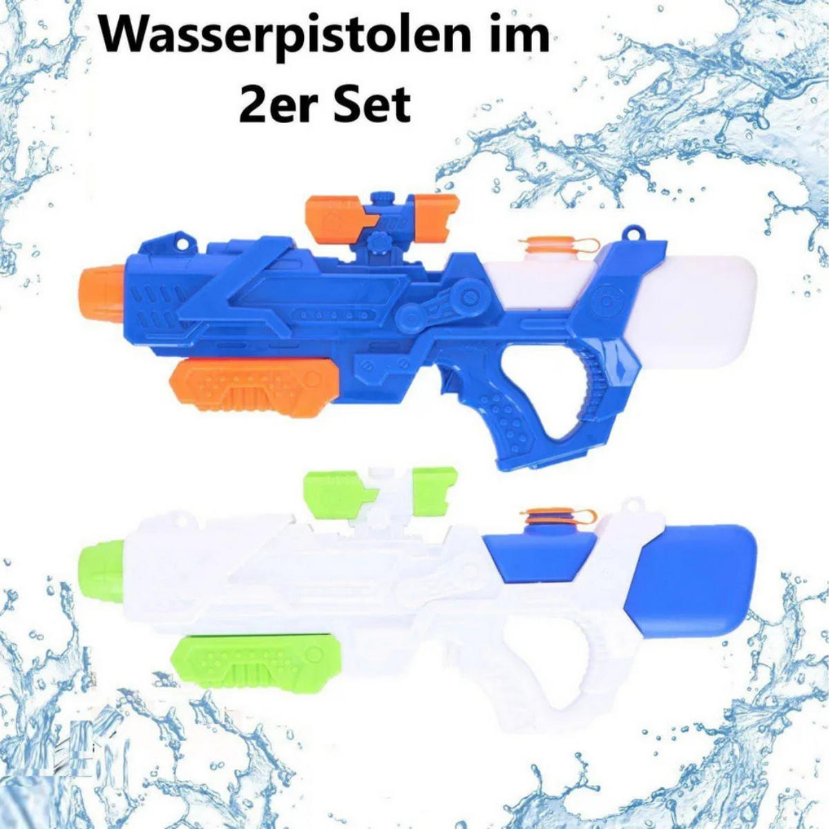 WASSERPISTOLE 2er Set 49 cm Blau Grün, Wasserblaster, Wasserspielzeug, Poolspielzeug, Strandspielzeug, Gartenspielzeug, Outdoor Spielzeug, Sommer - Blau/Weiß, Kunststoff (50/25/10cm) - Sena