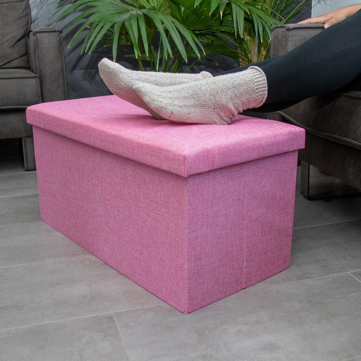 SITZBANK Faltbar in Leinen Optik 78/38/38 cm (Pink) - Pink, Textil (78/38/38cm) - Intirilife