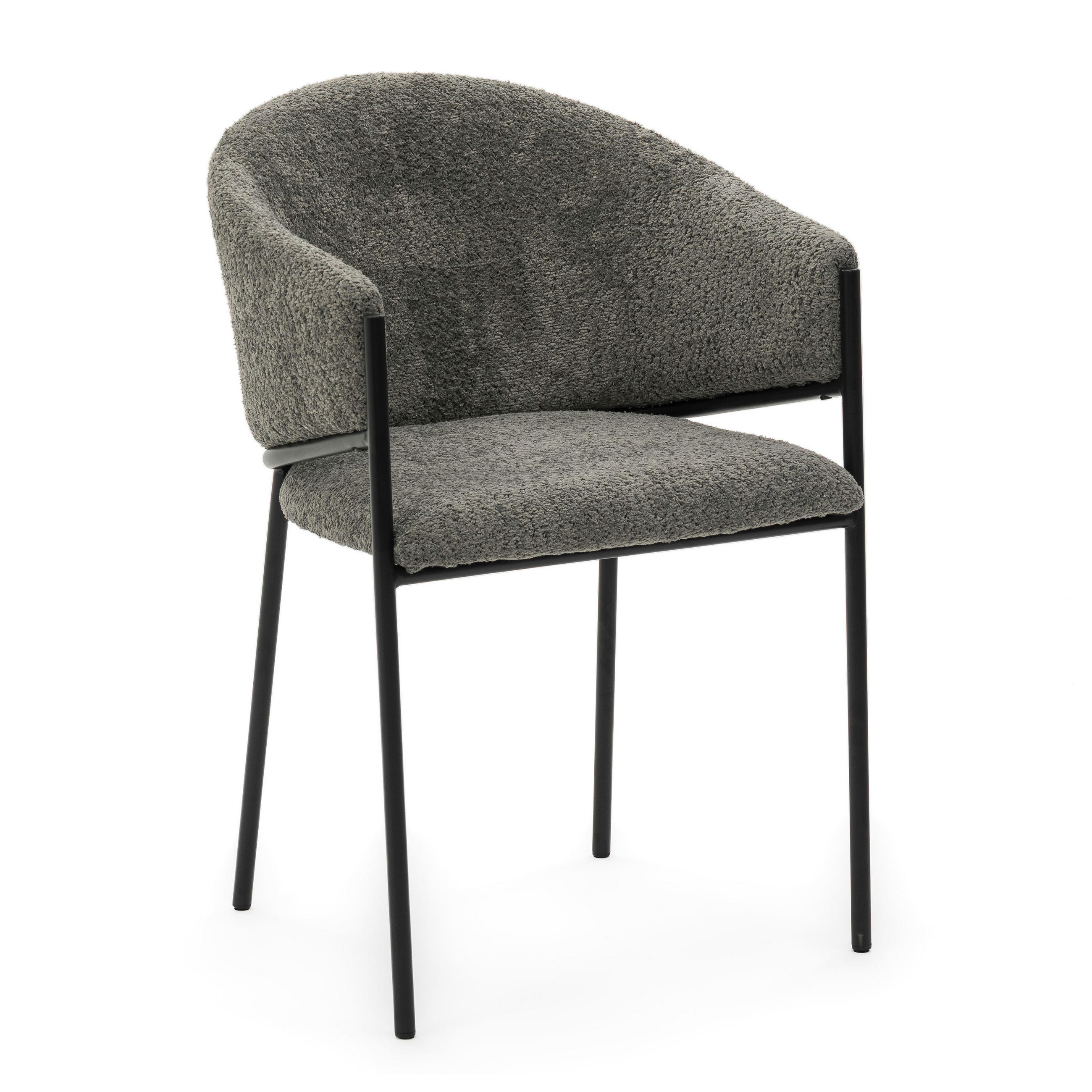 STUHL BUENO gespolsterter - grau - Glamour Boucle Chenille - Schwarz/Grau, Textil/Metall (55/83/56cm) - NEW HOME