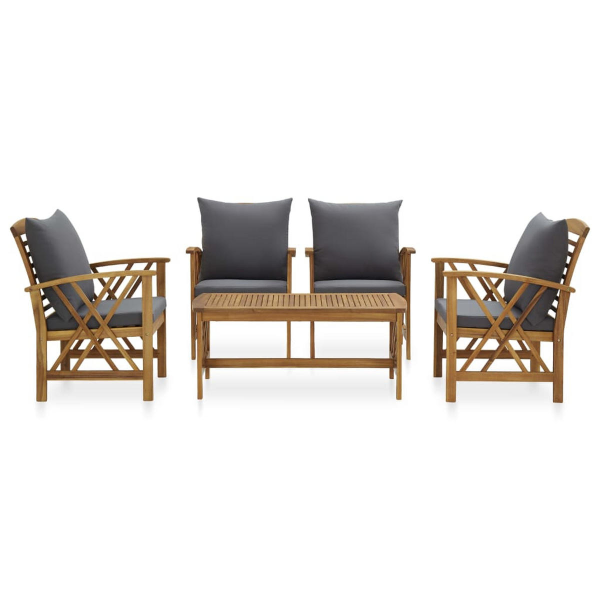 GARTEN-LOUNGE-SET 5-teilig Mit Auflagen Massivholz Akazie - Dunkelgrau, Holz/Textil - vidaXL