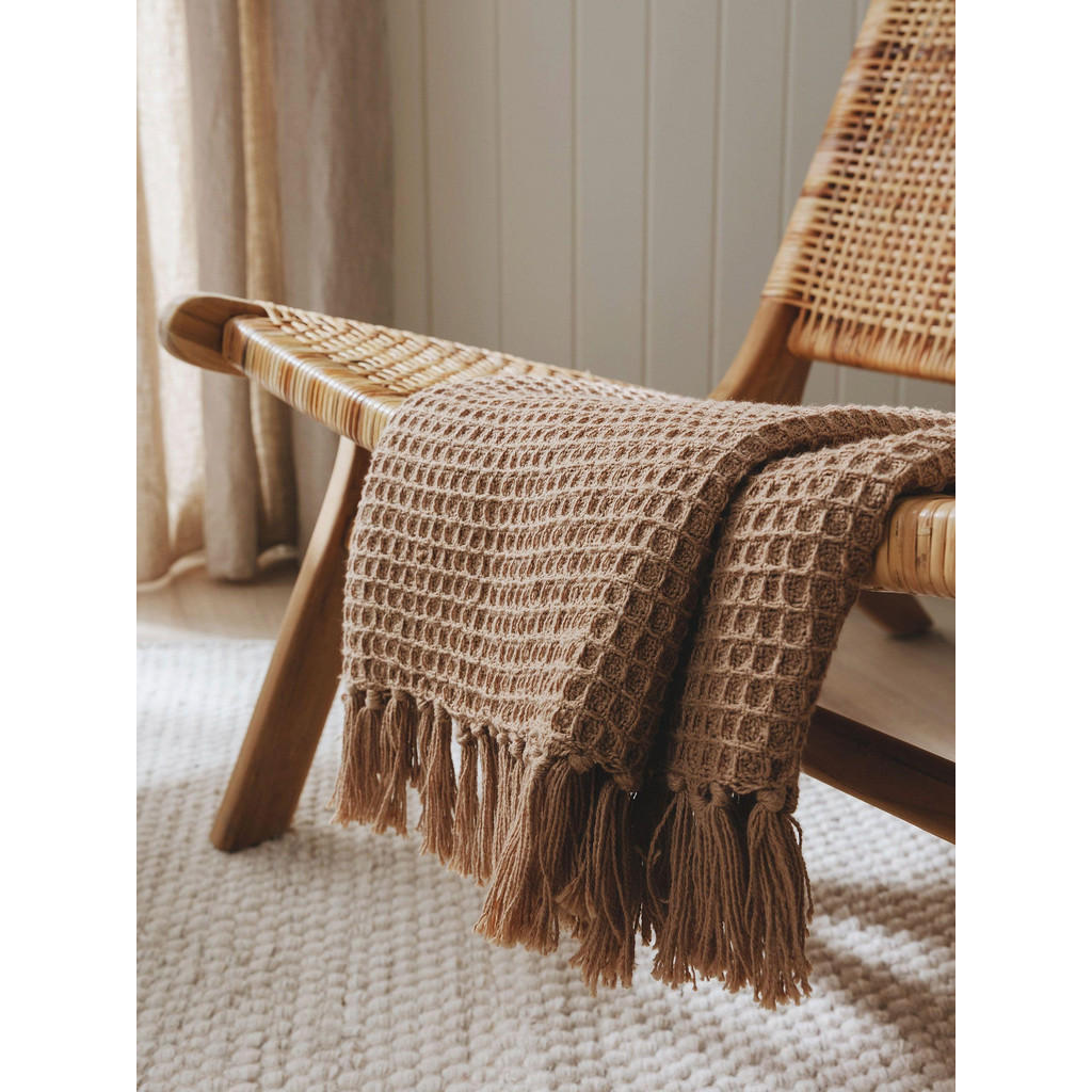 Thumbnail - benuta Pure Baumwolldecke, Hellbraun, Textil, Abstrakt, Rechteckig, 125x150 cm, Wohntextilien, Decken