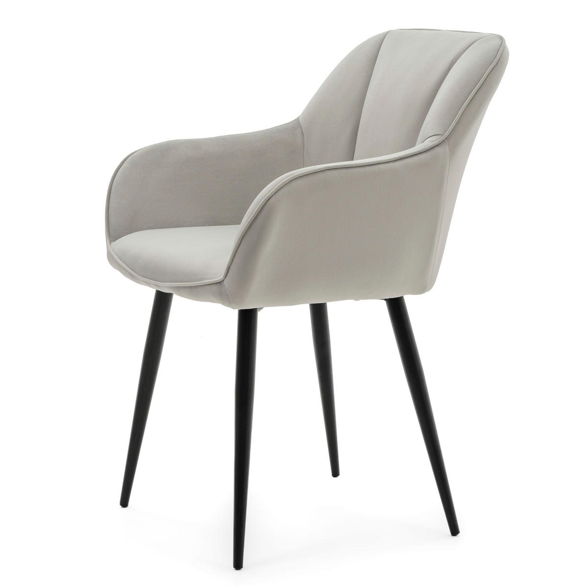 STUHL LAGO gespolsterter mit Steppung - hellgrau - Samt Velours - Hellgrau/Schwarz, Textil/Metall (58/85/60cm) - NEW HOME