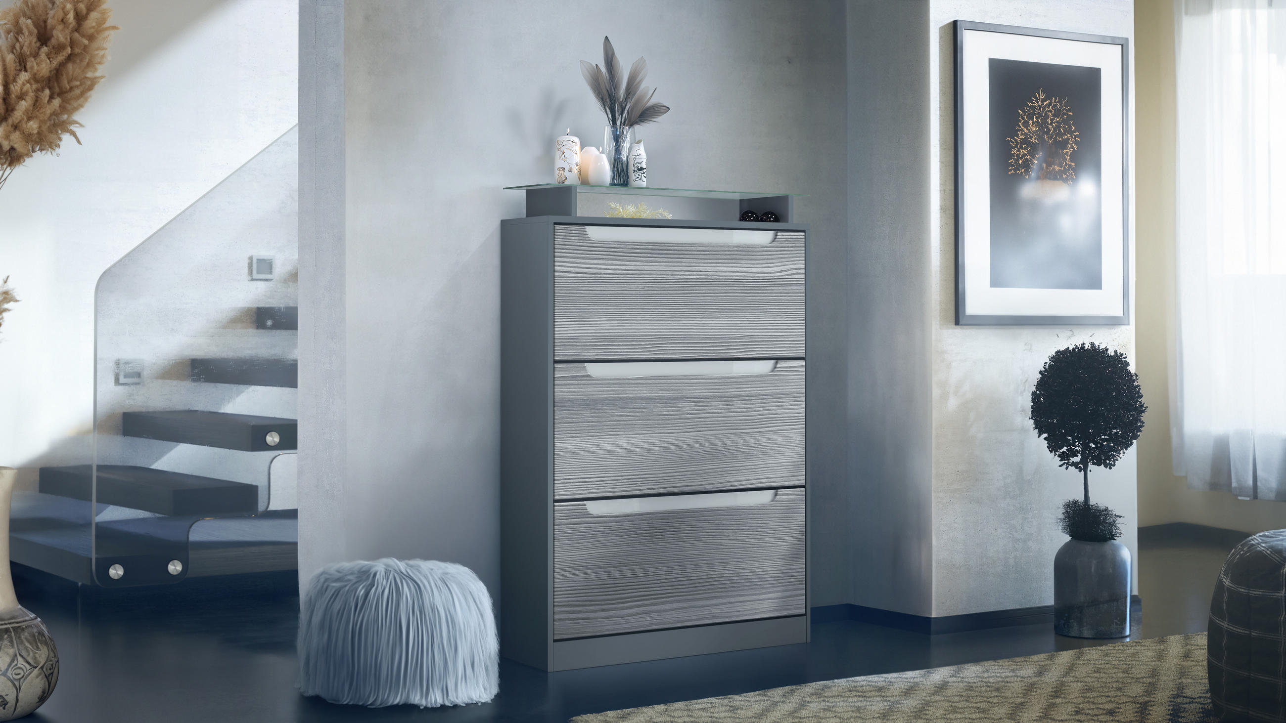 SCHUHSCHRANK Space Avola-Anthrazit - Anthrazit, Holzwerkstoff (89/128/23cm) - Vladon