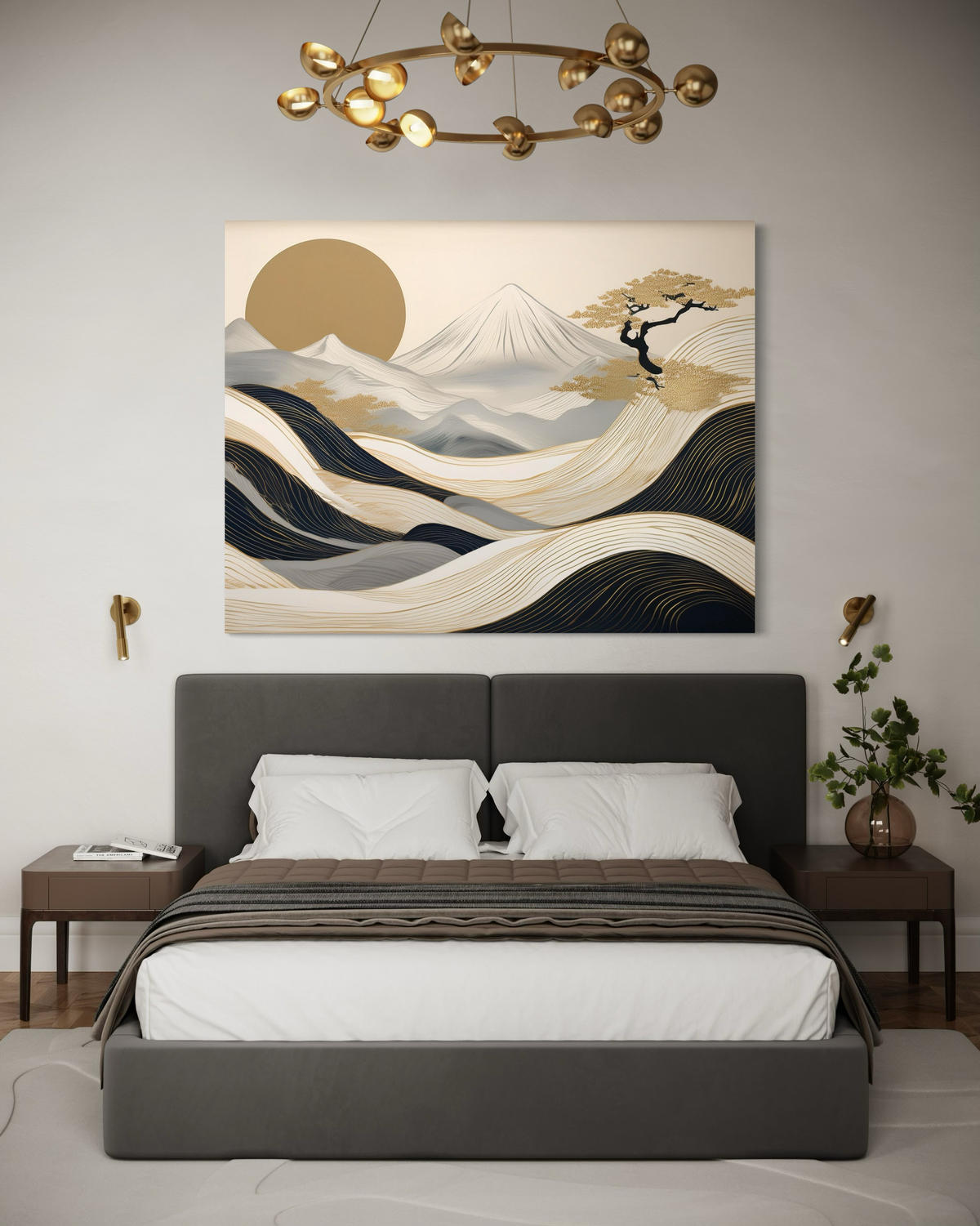 WANDBILD japanische boho landschaft - Beige, Textil (60/40cm) - Feeby