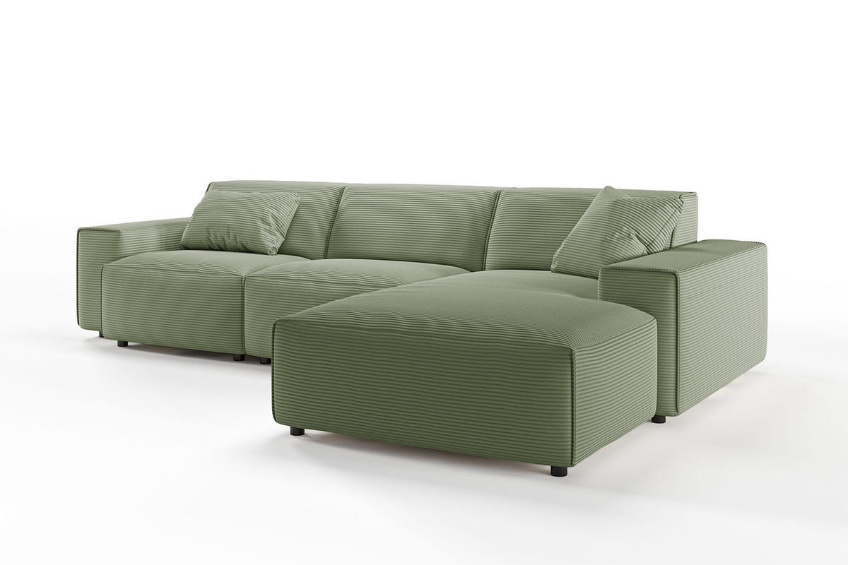 ECKSOFA RANI Grün Cord - Schwarz/Grün, Kunststoff/Textil (299/189cm) - KAWOLA