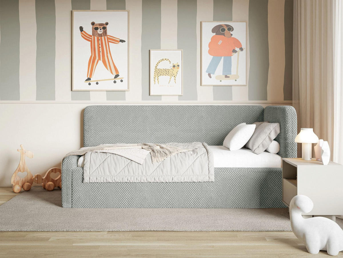 JUGENDBETT Fanko Samt Grau 90x200 cm - Schwarz/Grau, Kunststoff/Textil (90/200cm) - Selsey
