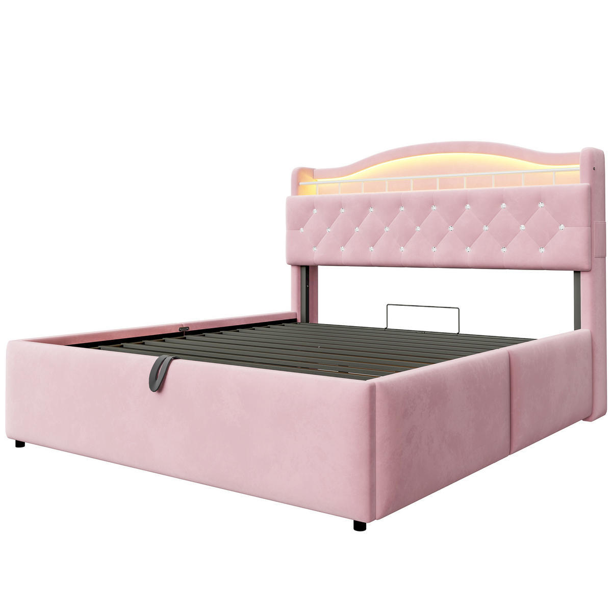 POLSTERBETT 140/200 cm aus Samt und Metall mit Stauraum Rosa - Pink, Textil (140/200cm) - OKMYHOME
