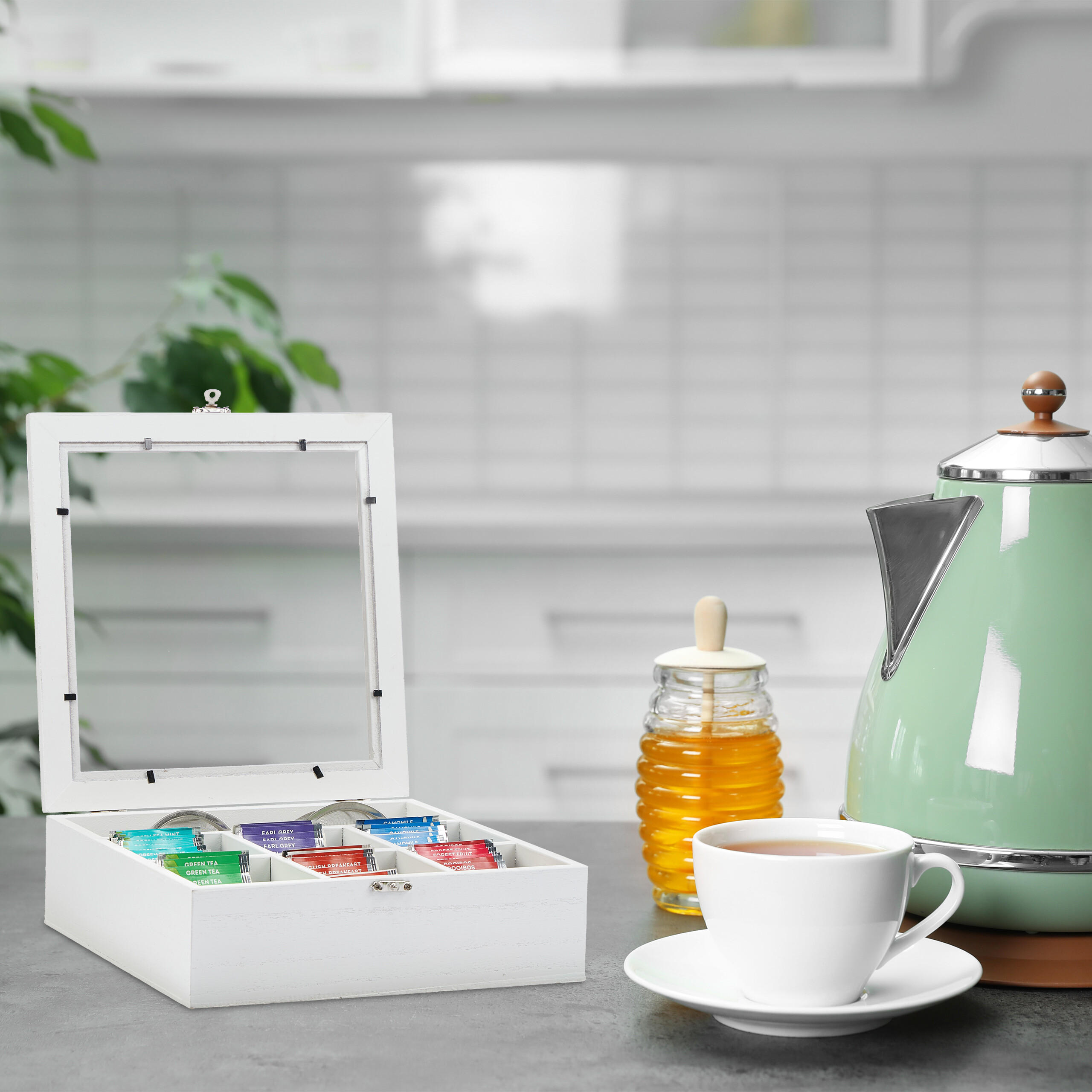 TEEBOX - Weiß, Holzwerkstoff/Kunststoff (25/8/25.5cm) - Relaxdays