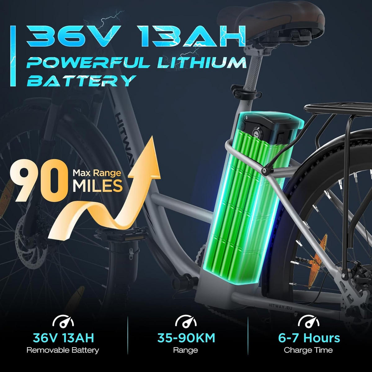 E-BIKE Cityrad BK31 28" für Damen & Herren, 7 Gang, bis zu 90km - Silberfarben, Metall (24cm) - HITWAY