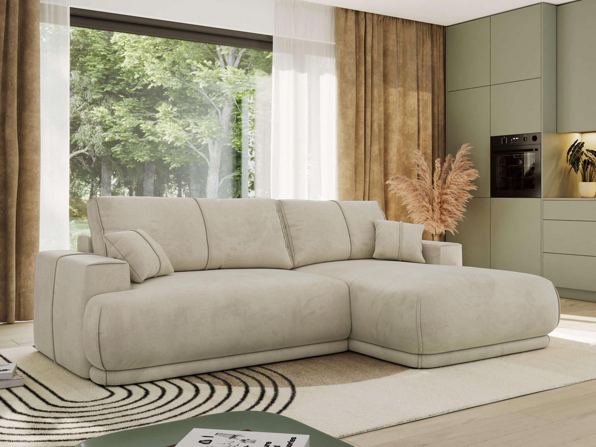 ECKSCHLAFSOFA RINA L Beige Velvet - rechts - Beige/Schwarz, Kunststoff/Textil (172/266cm) - MKS