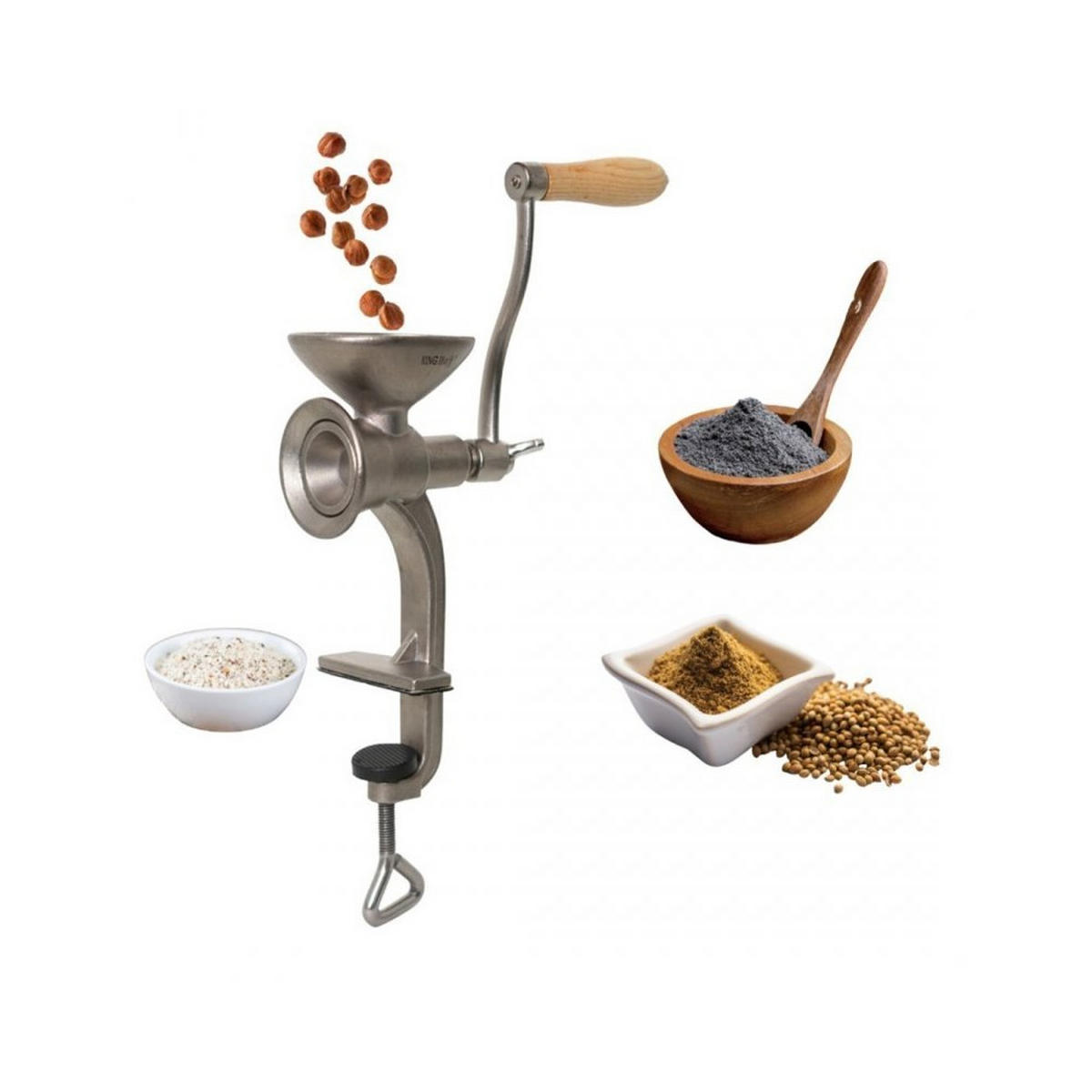 GEWÜRZMÜHLE Silber 17.5/17.5/23 cm KH1952 - Silberfarben, Holz (17.5/23/17.5cm) - Kinghoff 