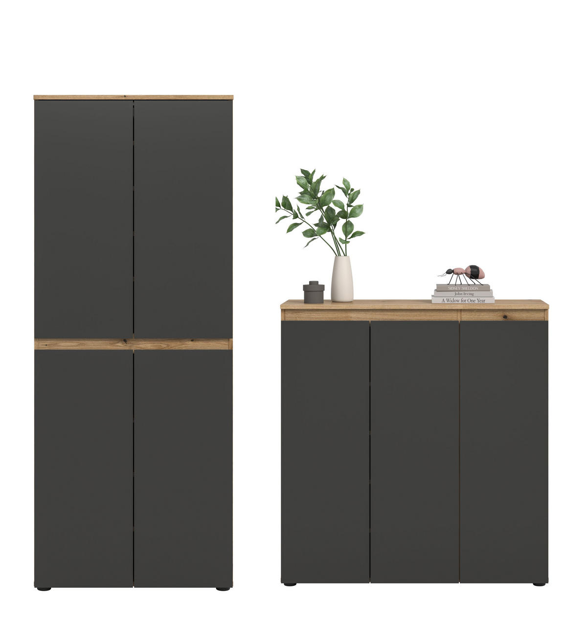 UNIVERSALSCHRANK SCARPA 2-tlg. (B/H/T: ca. 190/175/37 cm) in Evoke Oak Nachbildung/anthrazit - Eichefarben, Holzwerkstoff (190/175/37cm)