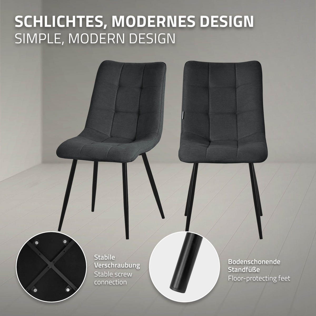 ESSZIMMERSTÜHLE 2ER-SET Anthrazit Stoffbezug - Anthrazit/Schwarz, Textil/Metall (49/89/60.5cm) - ML-DESIGN