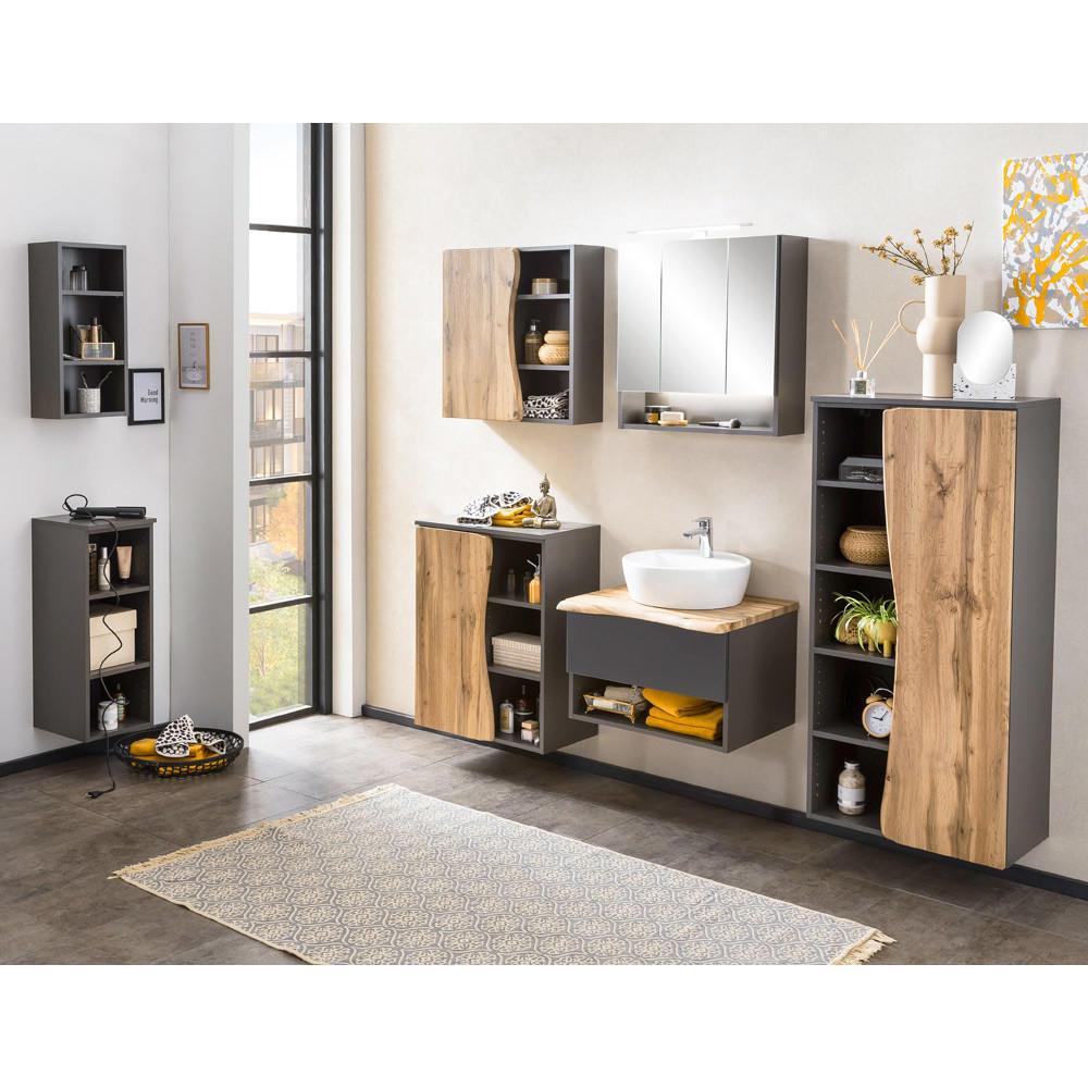 BADMÖBEL-SET 7-TLG. Kahla-03 - Anthrazit/Braun, Holzwerkstoff (221/200/52cm) - Lomado