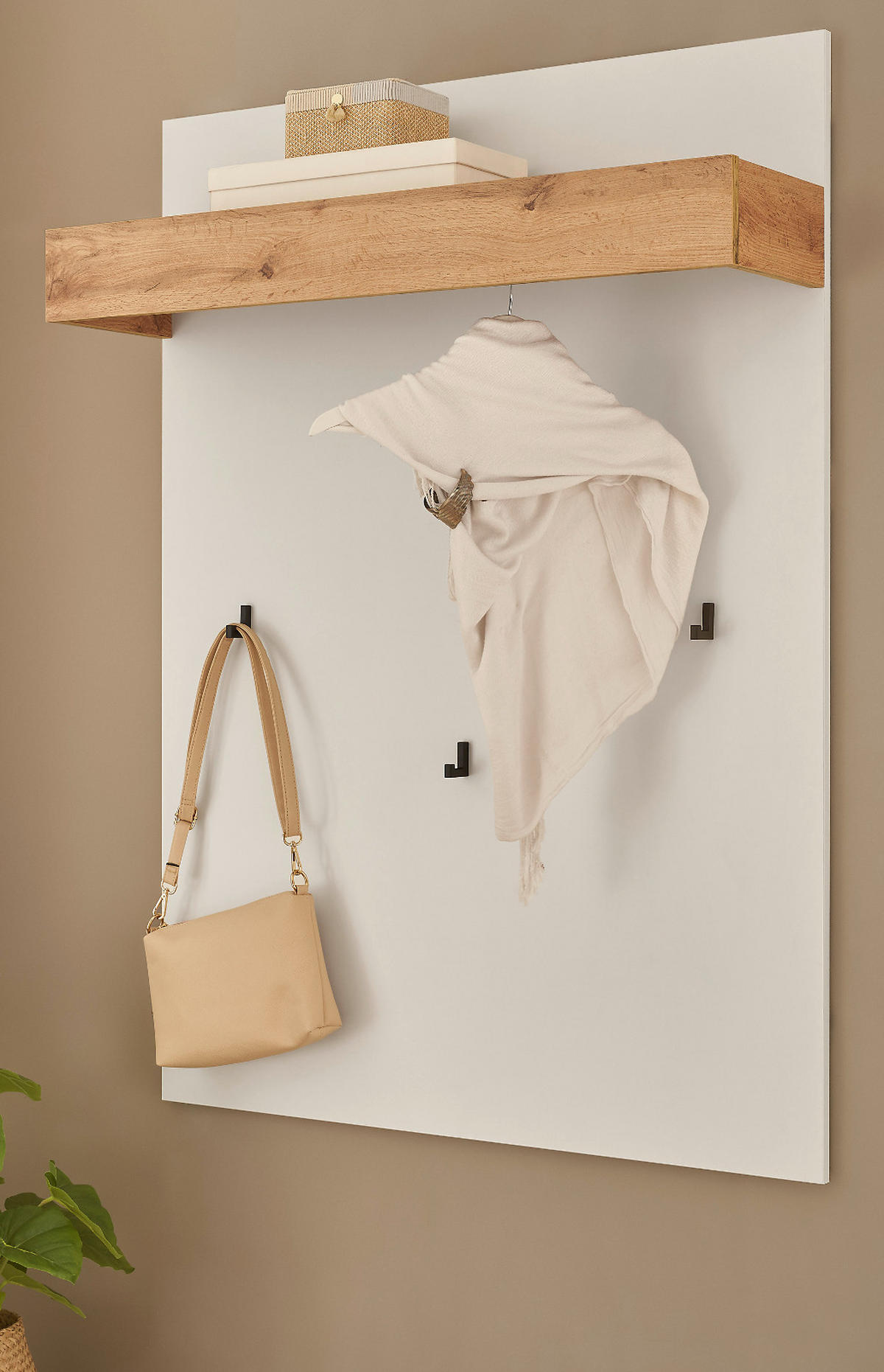 GARDEROBENPANEEL weiß, Eiche Wotan 100 cm, Wandgarderobe mit Kleiderstange - Weiß, Holzwerkstoff/Metall (100/135/25cm) - Furn.Design