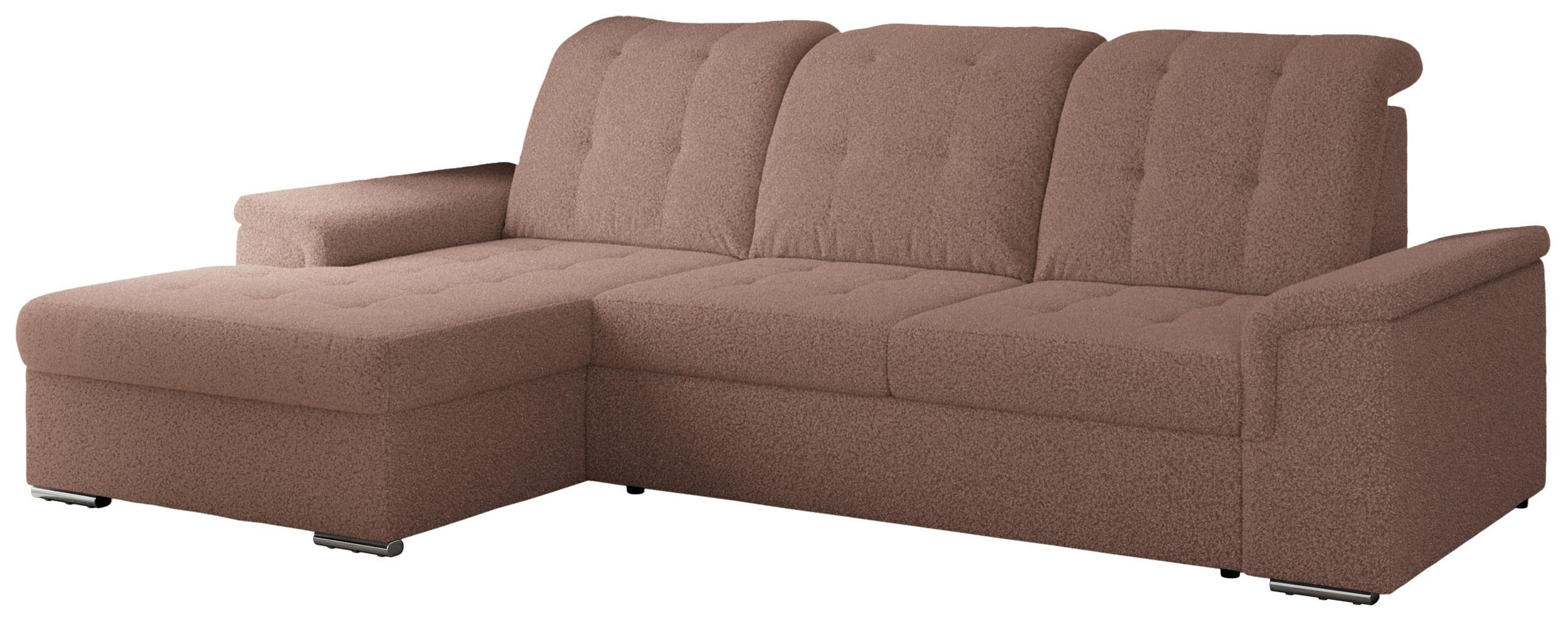 ECKSOFA MADRITO L - Rosa Boucle - Links - Silberfarben/Rosa, Textil/Metall (160/256cm)