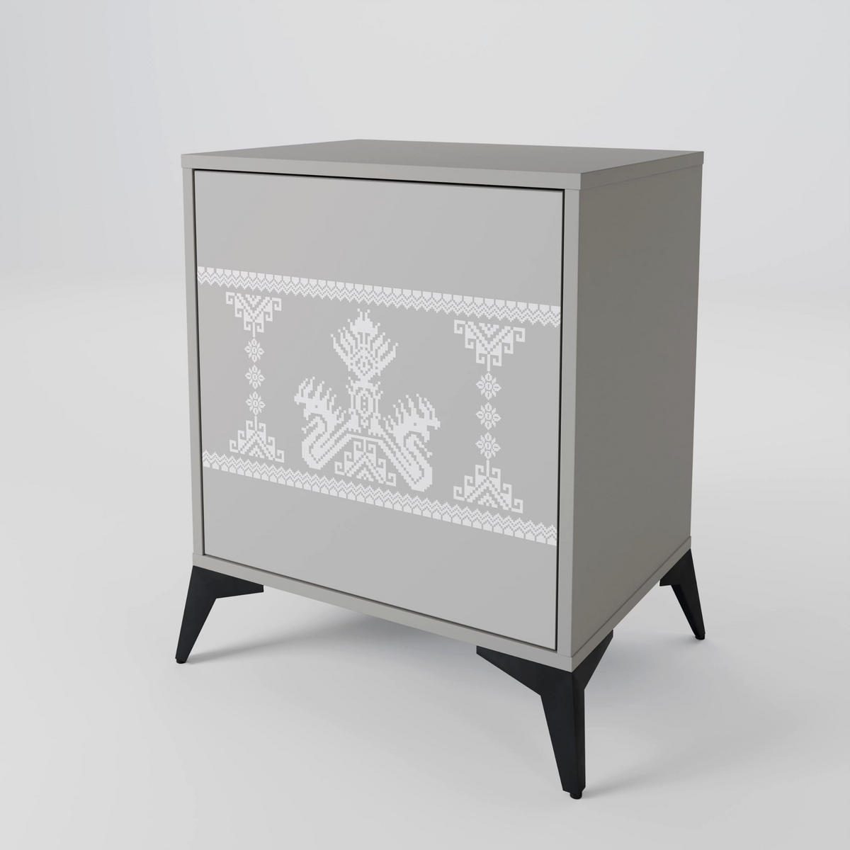 SIDEBOARD THAI GRAY, Grau, 57,5x42x77,5 cm, Schräge Buchenholzfüße - Buchefarben/Multicolor, Holzwerkstoff/Buchenholz (57.5/77.5/42cm) - SpaceRebels