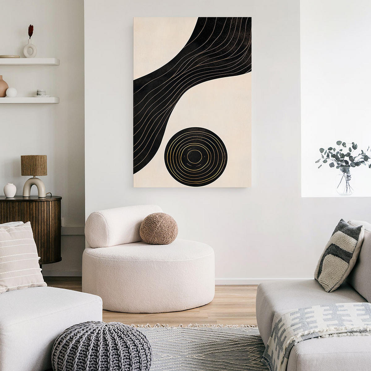 LEINWANDBILD Abstraktion Linien Kreis 70x100cm - Beige, Textil (70/100cm) - Feeby