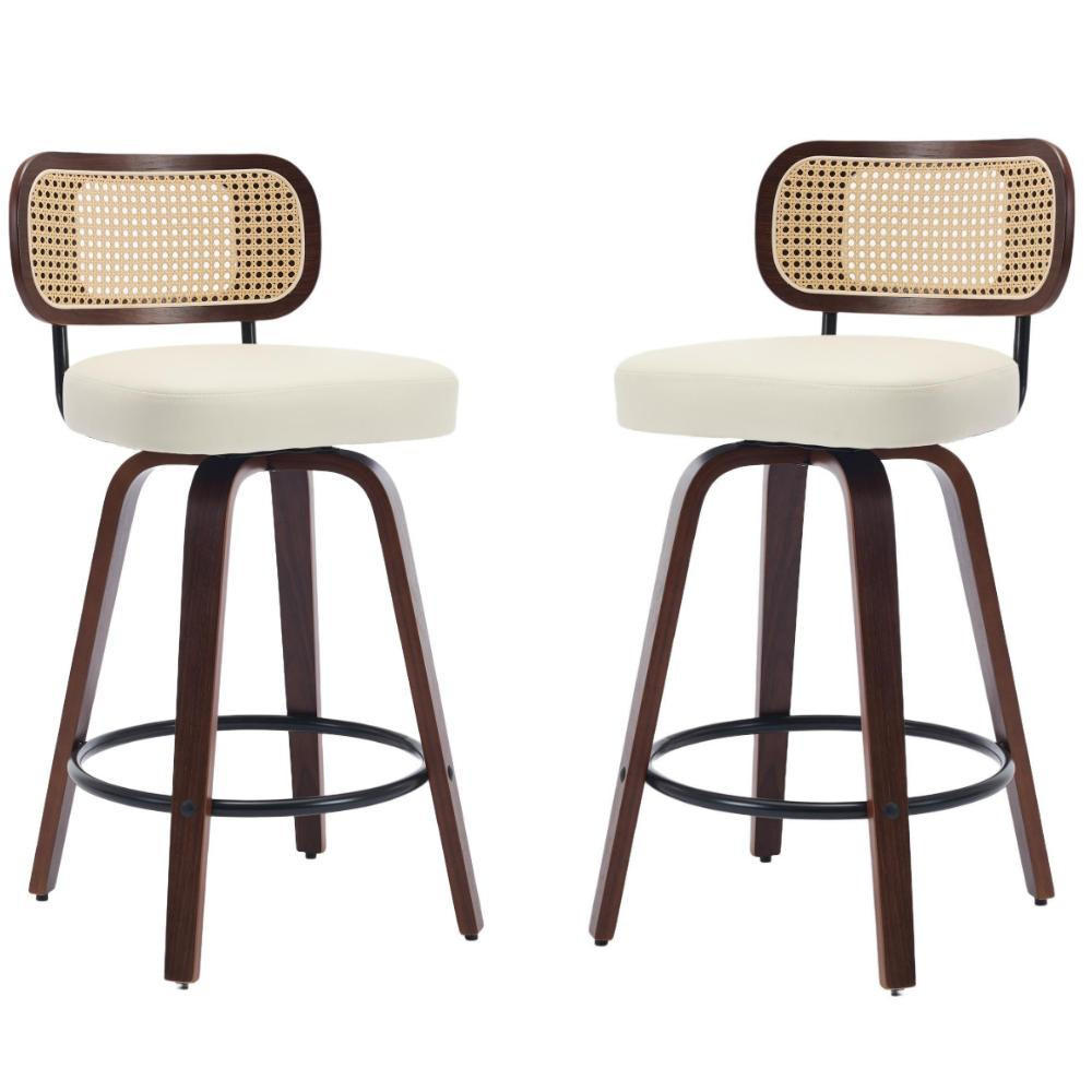 BARHOCKER 2er-Set,Drehstuhl,360° drehbar,PU-Leder,Beige - Beige, Holz (42/90/56cm) - LVHOM