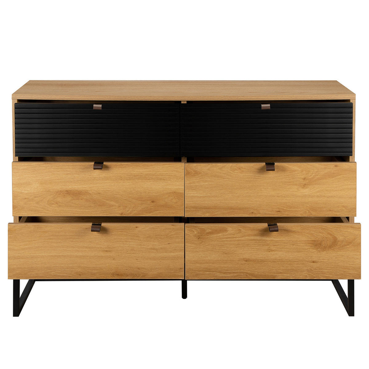 KOMMODE mit Schubladen - 120 cm - Eichefarben/Schwarz, Holzwerkstoff/Kunststoff (120/80/40cm) - home24