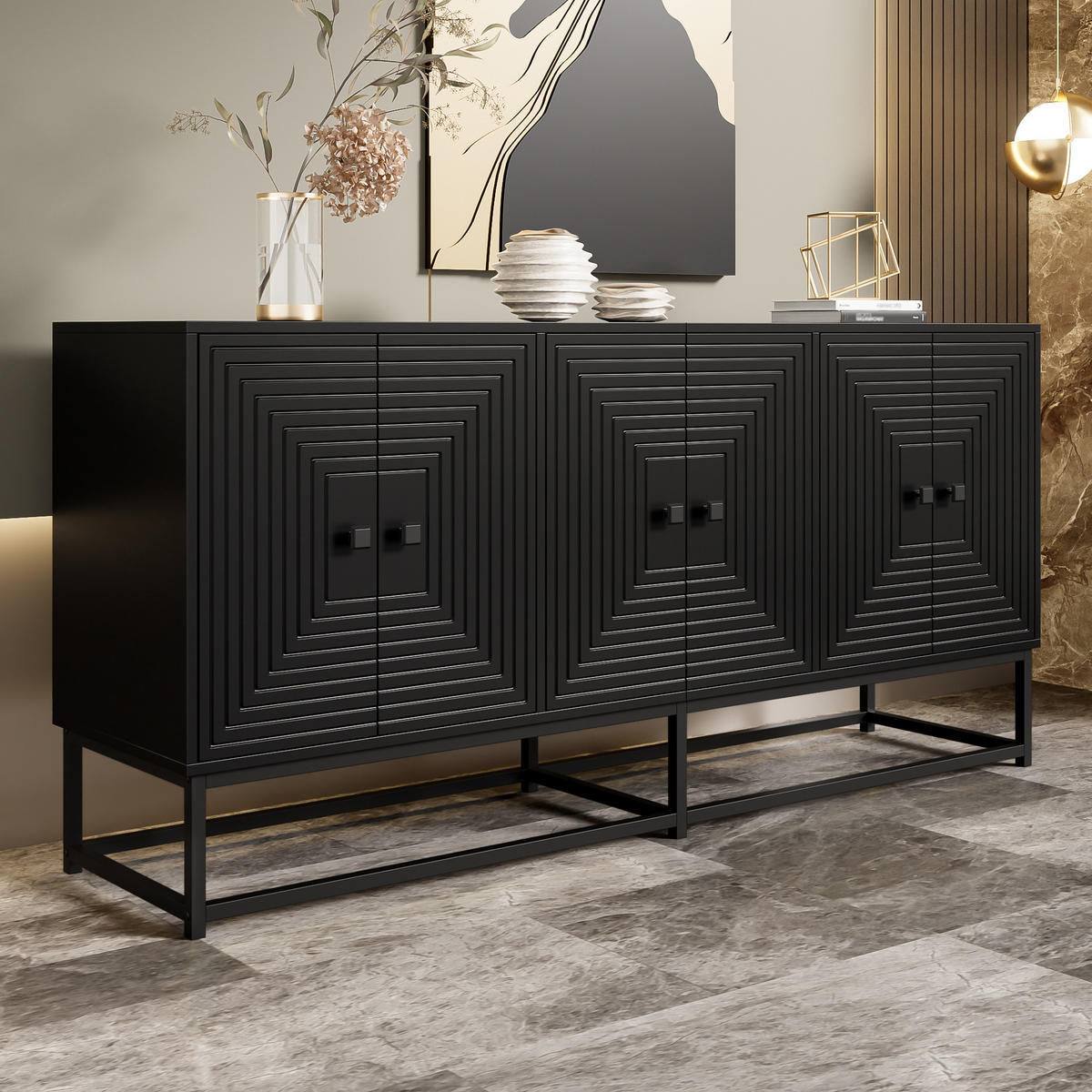 AUFBEWAHRUNGSSCHRANK 3 Doppeltüren Schwarz Stauraum Matt - Schwarz, Holzwerkstoff (38/75.5/160cm) - FLIEKS