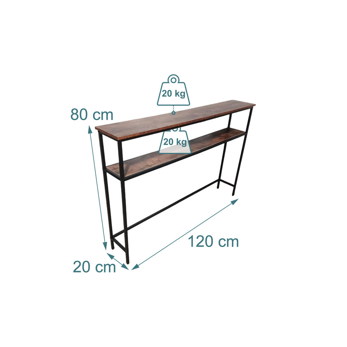 KONSOLENTISCH - Braun, Holzwerkstoff/Metall (20/120/80cm) - Relaxdays