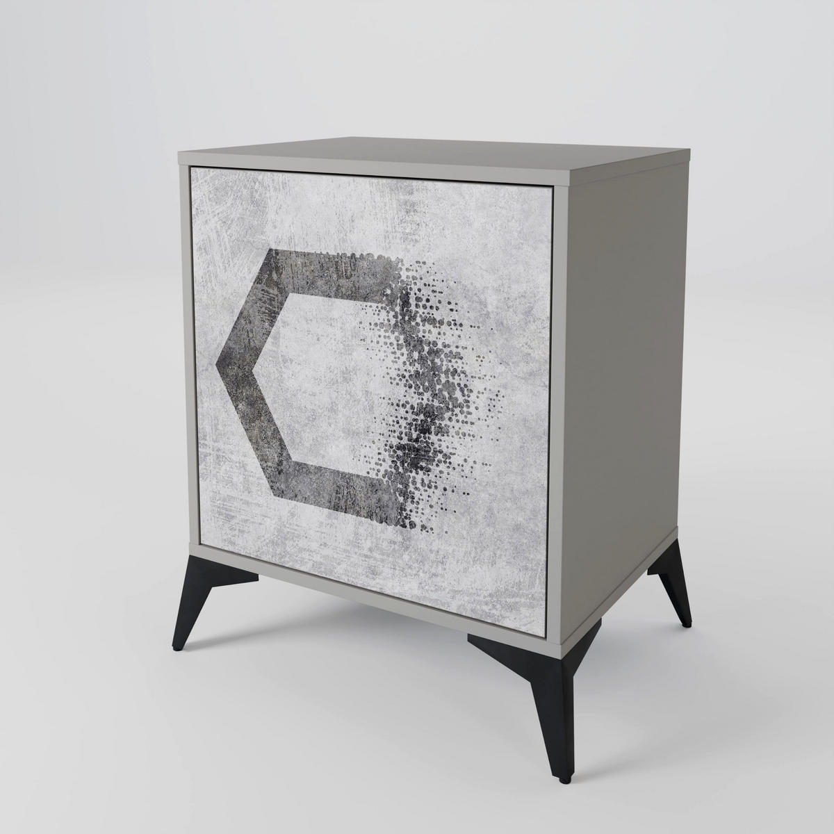 SIDEBOARD HEXAGONAL FIGURES, Grau, 57,5x42x72,5 cm, Schwarze Metallfüße - Multicolor/Schwarz, Holzwerkstoff/Metall (57.5/72.5/42cm) - SpaceRebels