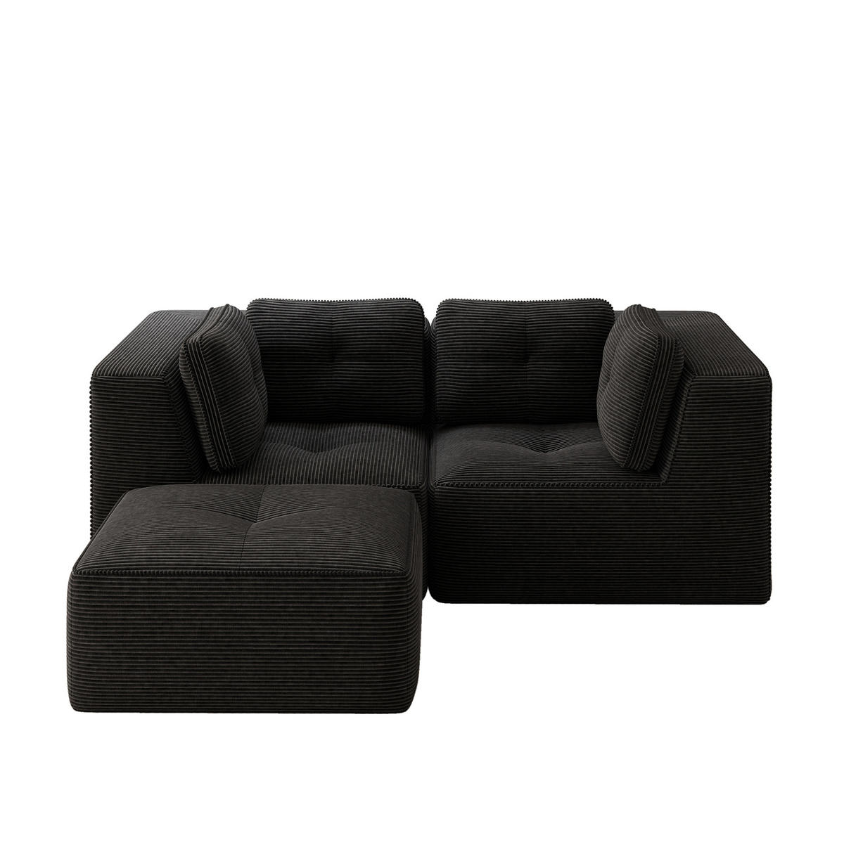 ECKSOFA modular rahmenlos Cord Black - Schwarz, Kunststoff (177/208cm) - Meubliv