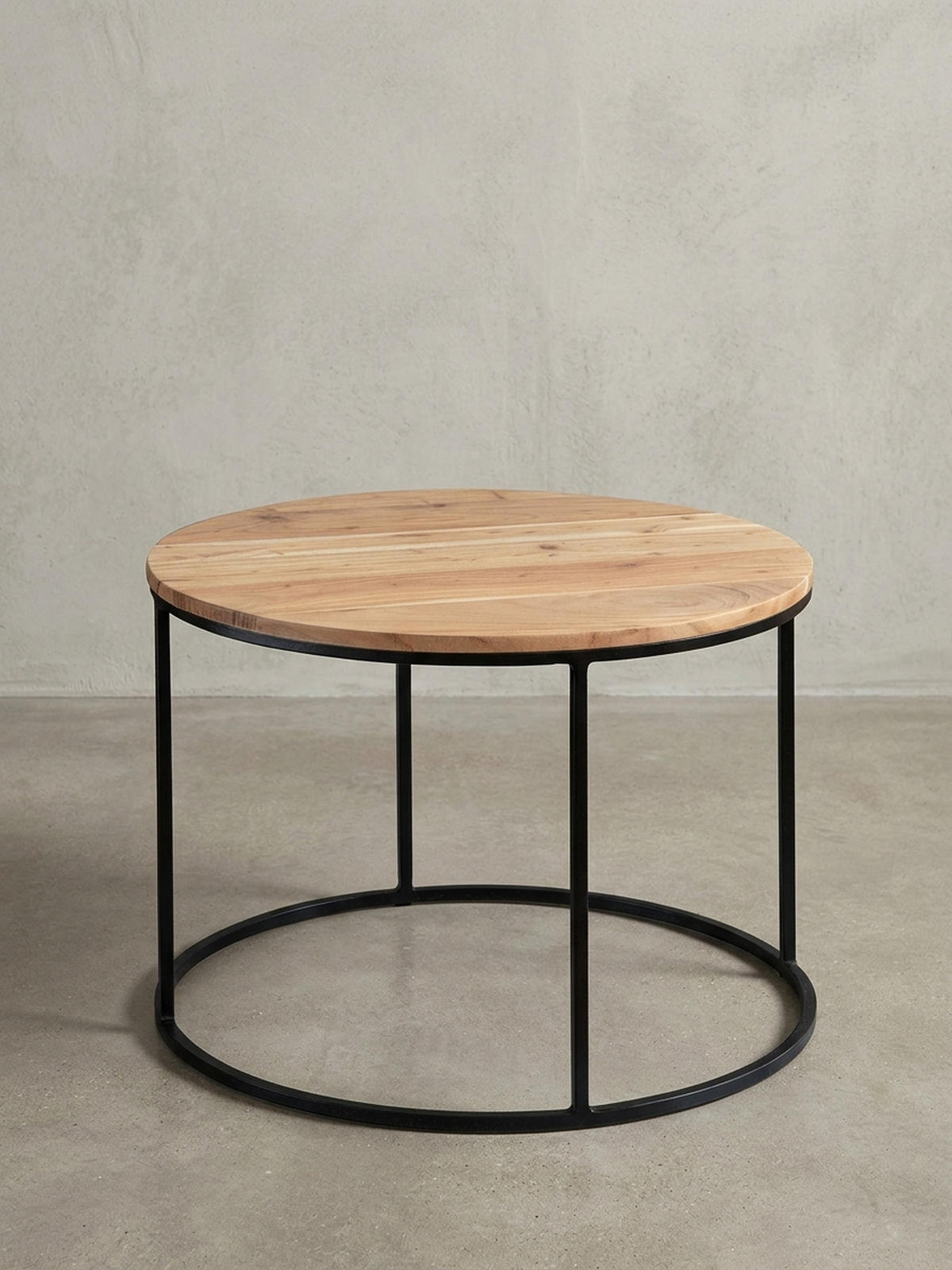 COUCHTISCH Naturholz mit stabiler Konstruktion und runder Ablage, Belastbarkeit 50 kg - Beige/Schwarz, Holz/Metall (60/60/43cm) - KADIMA DESIGN
