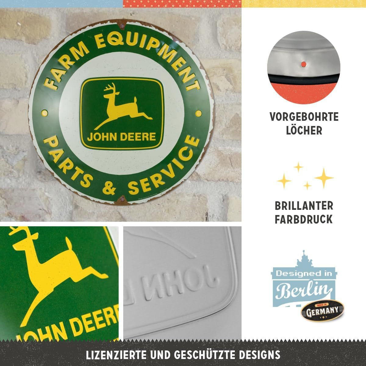 BLECHSCHILD 35 cm Rund John Deere Parts & Service - Multicolor, Metall (35/35/0.2cm) - Nostalgic-Art