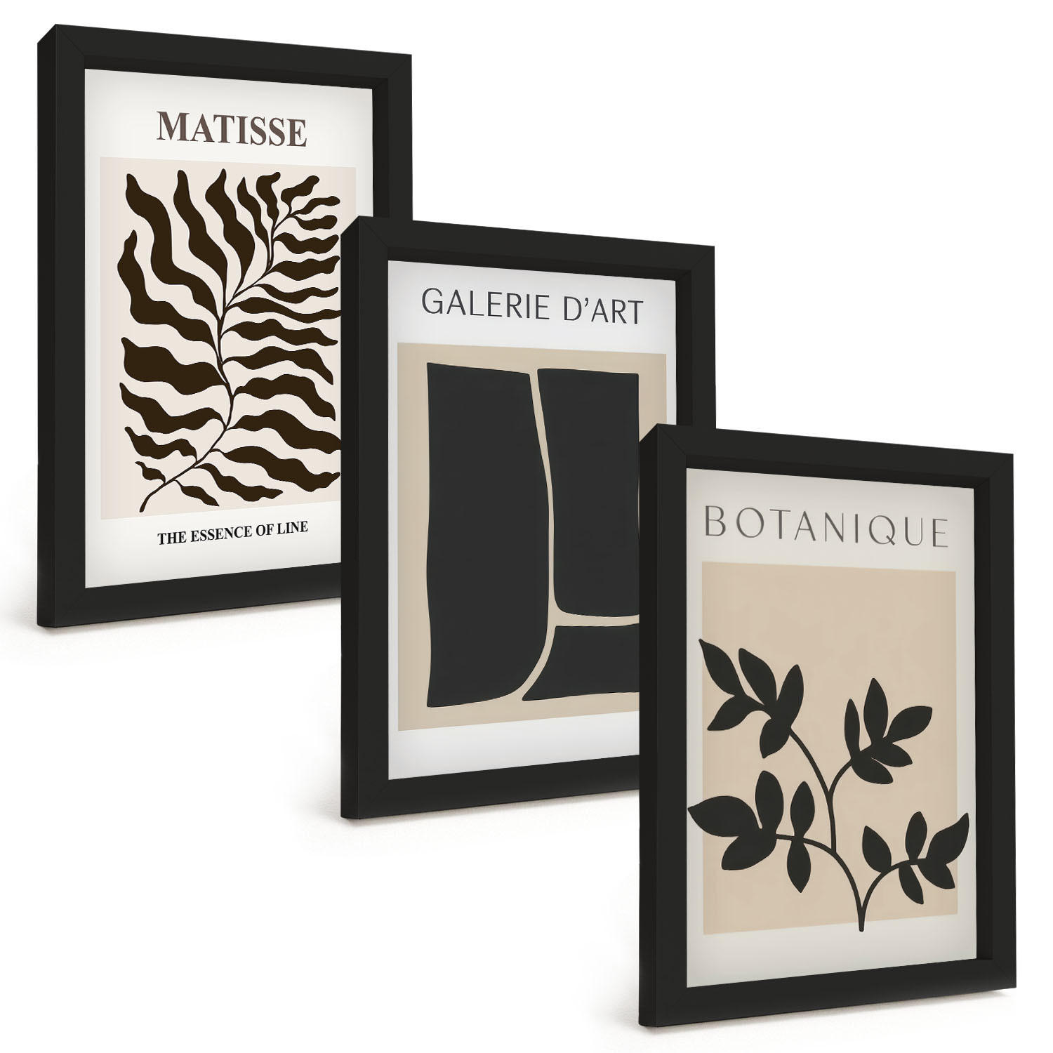BILDER SET 3er Set - 20x30 cm Schwarzer Rahmen - Minimalistische Pflanzenposter - Schwarz, Kunststoff (20/30cm) - TULUP