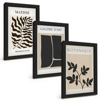 BILDER SET 3er Set - 20x30 cm Schwarzer Rahmen - Minimalistische Pflanzenposter - Schwarz, Kunststoff (20/30cm) - TULUP
