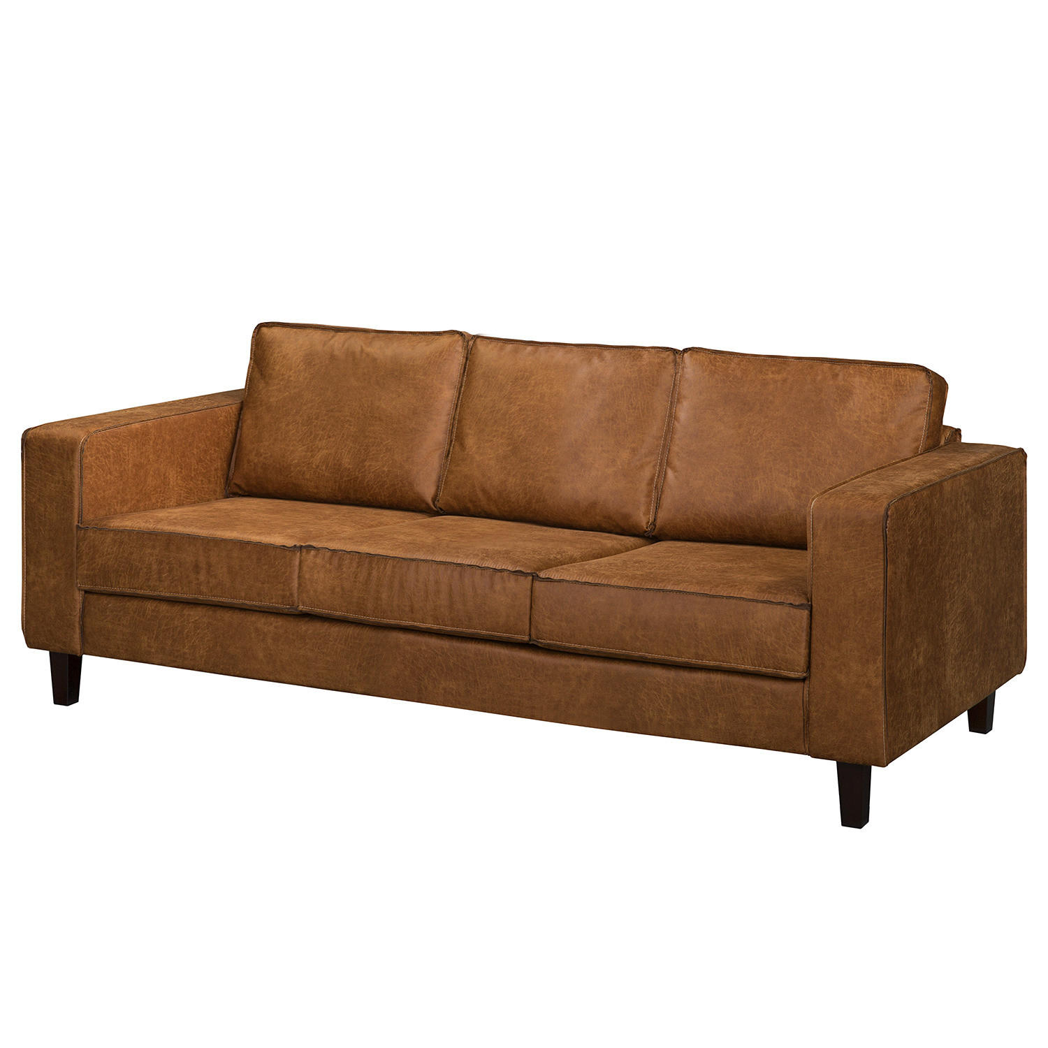 3-SITZER SOFA - Cognac/Schwarz, Buchenholz/Textil (214/86/90cm) - home24